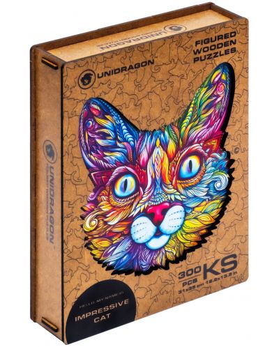 Ξύλινο παζλ Unidragon 300 τεμαχίων- Εντυπωσιακή γάτα (μέγεθος KS) - 1