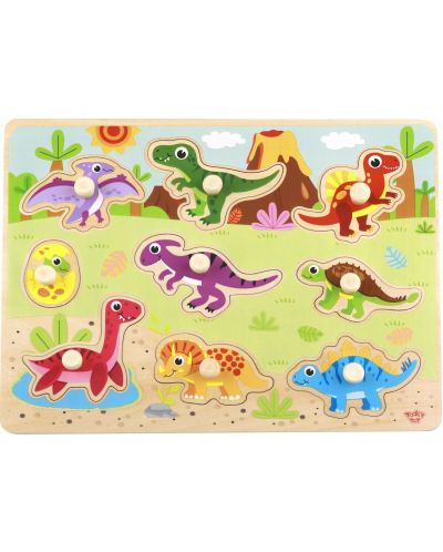 Ξύλινο παιδικό παζλ με χερούλια Tooky Toy - Δεινόσαυροι - 1