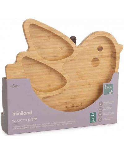 Ξύλινο πιάτο με κενό Miniland - Eco Friendly,πουλί - 3