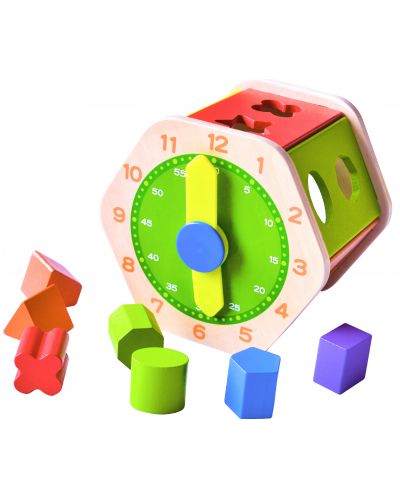 Ξύλινο παιχνίδι Acool Toy - Εξαγωνικός διαλογέας με ρολόι - 1