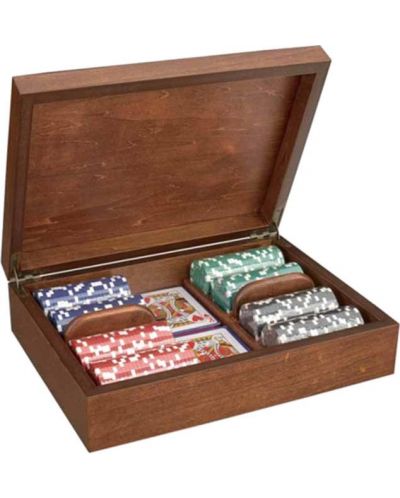 Ξύλινο κουτί Modiano - Radica, με 200 μάρκες και τράπουλα για πόκερ - 1