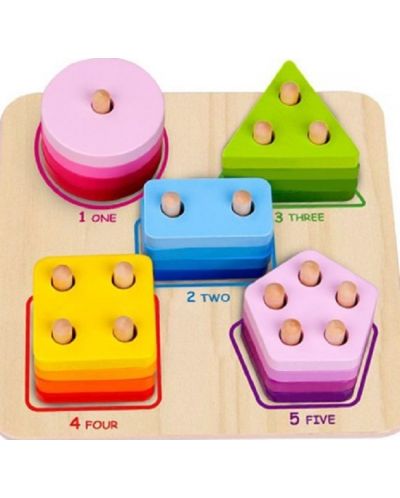 Ξύλινο παιχνίδι Tooky toy - Αριθμοί, σχήματα, χρώματα - 2