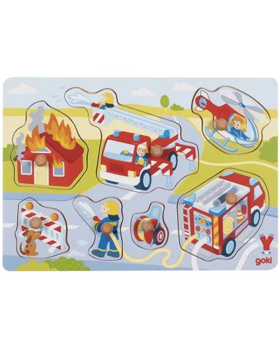 Ξύλινο παζλ με λαβές Goki -Πυροσβέστες σε δράση, 7 μέρη - 1