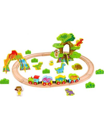 Ξύλινο παιχνίδι Tooky toy - Jurassic park με τρένο και δεινόσαυρους - 2