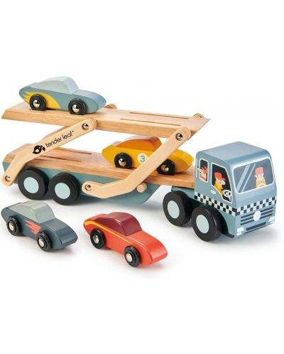 Ξύλινο σετ παιχνιδιού Tender Leaf Toys -Μεταφορέας αυτοκινήτων με 4 αυτοκίνητα - 2