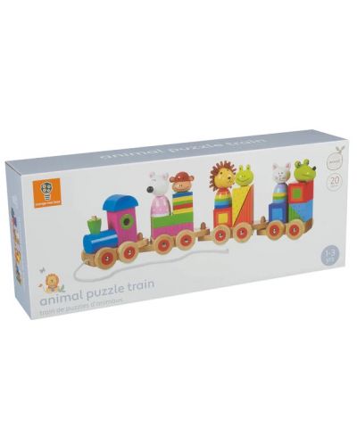 Ξύλινο παιχνίδι Orange Tree Toys - Τρένακι  παζλ και ταξινόμηση, Ζώα - 3