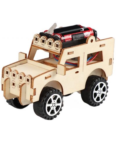 Ξύλινο σετ Acool Toy - DIY ξύλινο τζιπ με μπαταρίες - 1