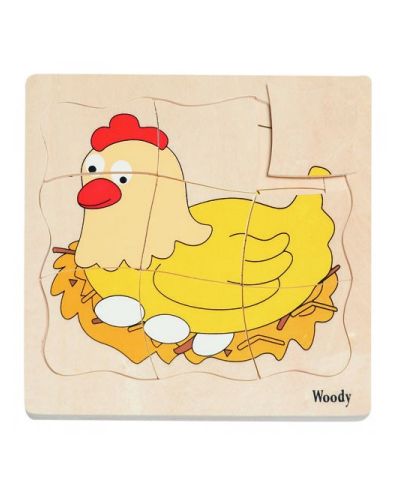 Ξύλινο πολυεπίπεδο παζλ Woody - Αυγό και κότα - 1