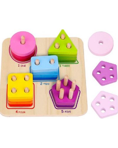 Ξύλινο παιχνίδι Tooky toy - Αριθμοί, σχήματα, χρώματα - 1