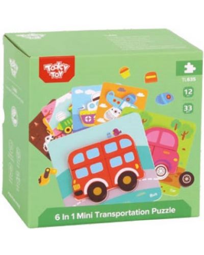 Ξύλινο 3D  παζλ Tooky Toy - Transportation, 6 σε 1 - 2