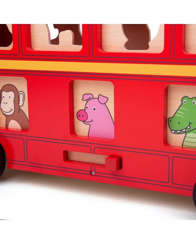 Ξύλινο παιχνίδι ταξινόμησης Bigjigs - Λεωφορείο με ζώα - 4