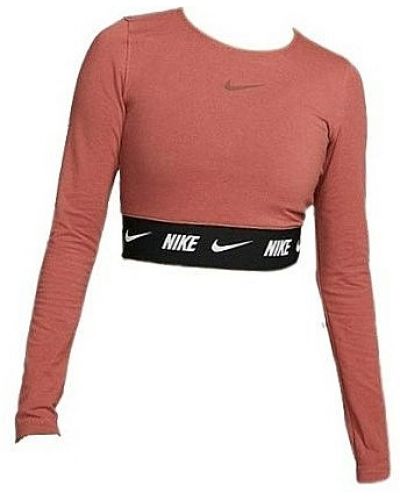 Γυναικεία κοντή μπλούζα Nike - Crop Tape LS, καφέ - 1