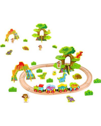 Ξύλινο παιχνίδι Tooky toy - Jurassic park με τρένο και δεινόσαυρους - 3