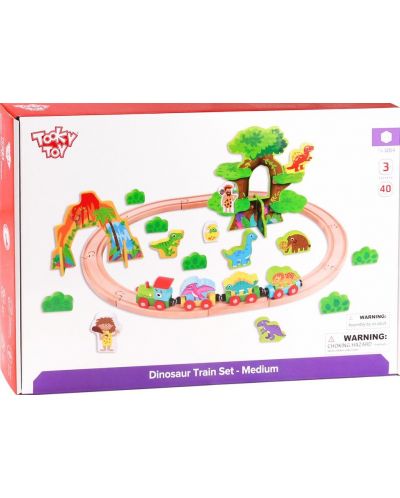 Ξύλινο παιχνίδι Tooky toy - Jurassic park με τρένο και δεινόσαυρους - 1