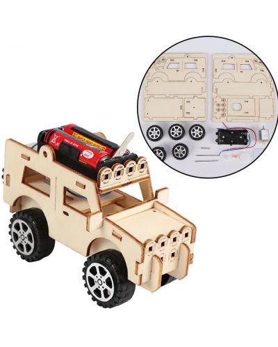Ξύλινο σετ Acool Toy - DIY ξύλινο τζιπ με μπαταρίες - 2