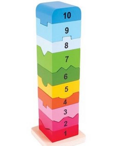 Παιδικό ξύλινο παιχνίδι Bigjigs - Πύργος με αριθμούς (από 1 έως 10) - 1