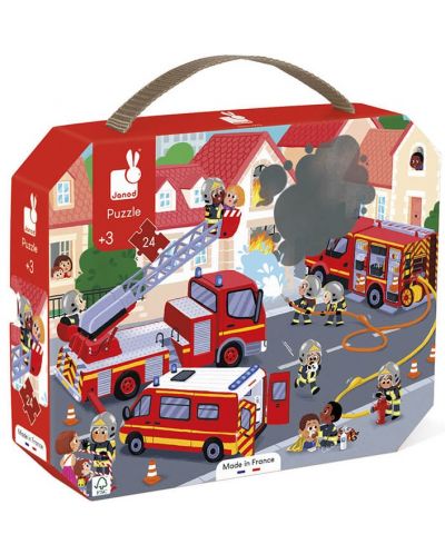 Παιδικό παζλ σε βαλίτσα Janod - Πυροσβέστες, 24 κομμάτια - 1