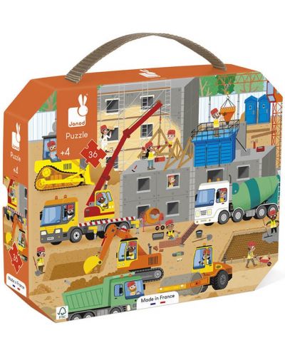Παιδικό παζλ σε βαλίτσα Janod - Εργοτάξιο, 36 κομμάτια - 1