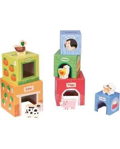 Παιδικό σετ Lelin Toys - Κύβοι από χαρτόνι με ξύλινα ζωάκια - 1