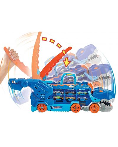 Παιδικό παιχνίδι 2 σε 1 Hot Wheels City - Μεταφορέας αυτοκινήτου T-Rex, με 2 αυτοκινητάκια - 5