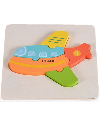 Παιδικό ξύλινο παζλ Moni Toys - Αεροπλάνο, 5 μέρη - 1