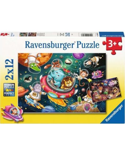 Παιδικό παζλ Ravensburger 2 x 12 κομμάτια - Ζώα στο διάστημα - 1