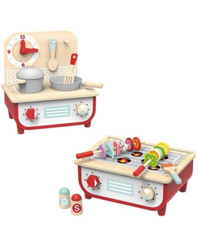 Παιδική ξύλινη κουζίνα και μπάρμπεκιου Tooky Toy - 2 σε 1 - 1