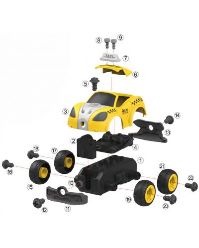 Παιδικό αυτοκίνητο για συναρμολόγηση με τρυπάνι Force Link - Ταξί - 2
