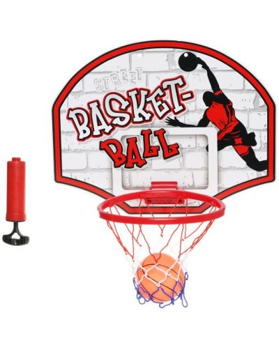 Παιδικό σετ GT -Ταμπλό μπάσκετ τοίχου με μπάλα και αντλία, κόκκινο - 1