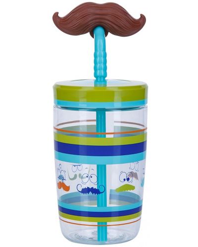 Παιδικό κύπελλο με καλαμάκι Contigo - Electric Blue Mustache, 470 ml - 1