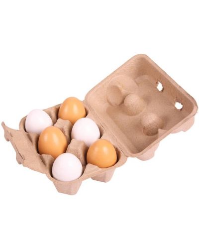 Ξύλινο παιχνίδι Bigjigs - Αυγά σε χάρτινο κουτί, 6 τεμάχια - 1