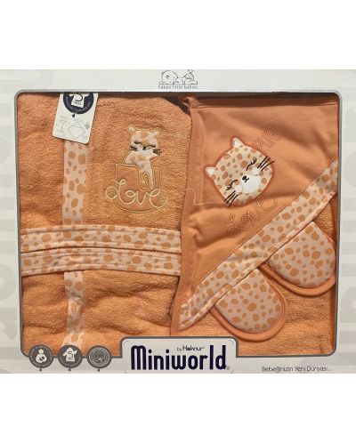 Παιδικό σετ για μπάνιο Miniworld - Μπουρνούζι και πετσέτα, γατάκι, φούξια - 2