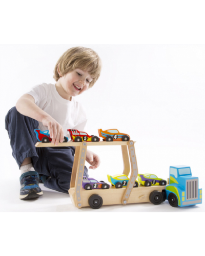 Παιδικό ξύλινο παιχνίδι Melissa & Doug - Αυτομεταφορέας με 6 αυτοκινητάκια - 2