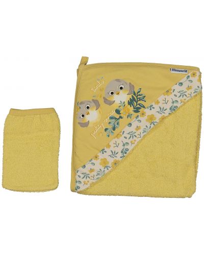 Παιδική πετσέτα και γάντι μπάνιου  Miniworld - 80 х 80 cm, κίτρινο - 1