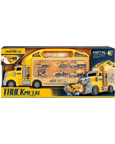 Παιδικό παιχνίδι Raya Toys - Φορτηγό με αυτοκίνητα, κίτρινο - 1