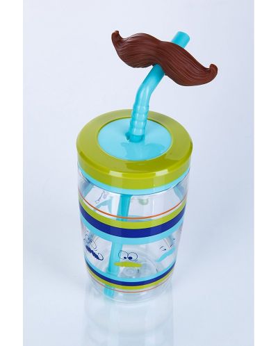 Παιδικό κύπελλο με καλαμάκι Contigo - Electric Blue Mustache, 470 ml - 2