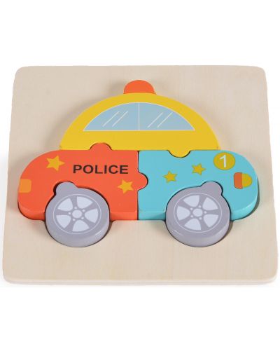 Παιδικό ξύλινο παζλ  Moni Toys -Αστυνομικό αυτοκίνητο, 5 τεμάχια  - 1