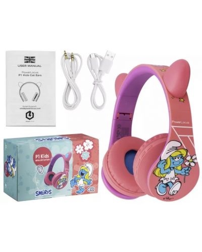 Παιδικά ακουστικά PowerLocus - P1 Smurf,ασύρματα, ροζ - 8