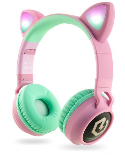 Παιδικά ακουστικά PowerLocus - Buddy Ears, ασύρματα, ροζ/πράσινα - 1