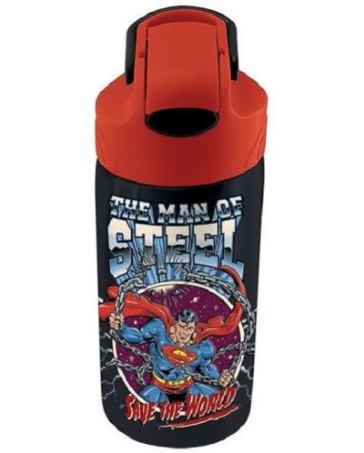 Παιδικό ανοξείδωτο μπουκάλι Graffiti Superman - μαύρο, με καλαμάκι, 500 ml - 1