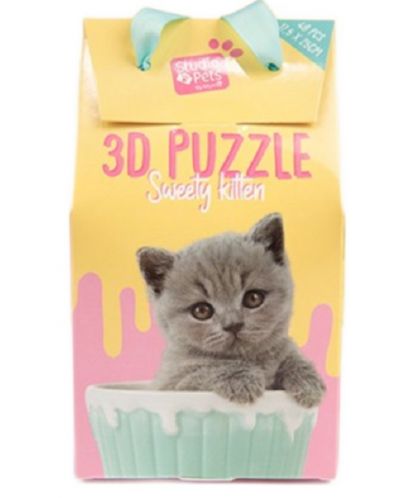 Παιδικό 3D παζλ Studio Pets - Γκρι γατάκι σε φλιτζάνι, 48 τεμάχια - 1