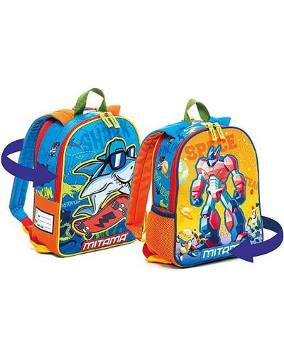 Παιδική τσάντα διπλής όψης Mitama Spinny - Robot-Shark	 - 3