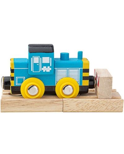 Παιδικό ξύλινο παιχνίδι Bigjigs - Ατμομηχανή, μπλε - 1