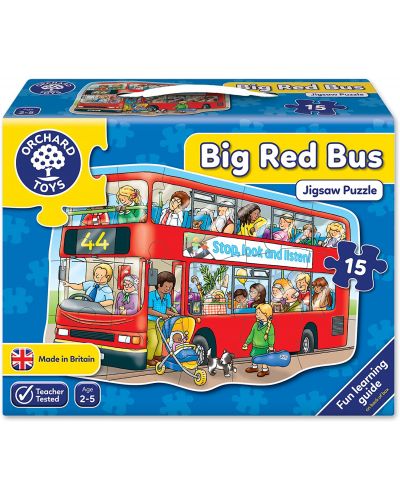 Παιδικό παζλ Orchard Toys -Το μεγάλο κόκκινο λεωφορείο, 15 τεμάχια - 1
