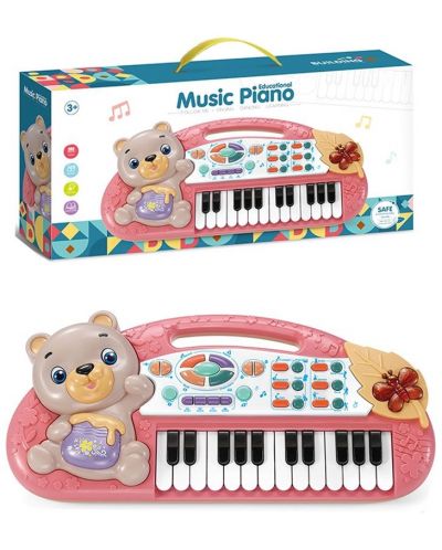 Παιδικό πιάνο Ocie - Με αρκουδάκι και 24 πλήκτρα,  ροζ - 2