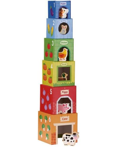 Παιδικό σετ Lelin Toys - Κύβοι από χαρτόνι με ξύλινα ζωάκια - 2