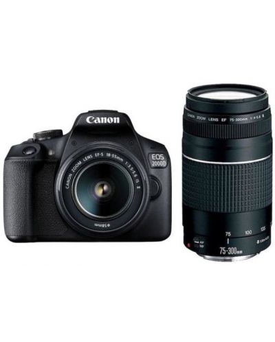 Φωτογραφική μηχανή DSLR Canon - EOS 2000D, EF-S18-55mm, EF75-300mm, μαύρο - 1