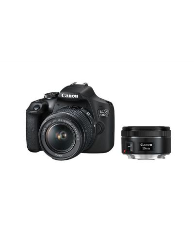 Φωτογραφική μηχανή DSLR Canon - EOS 2000D, EF-S 18-55mm, EF 50mm, μαύρο - 1