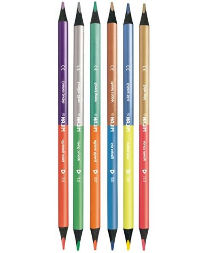 Χρωματιστά μολύβια με δύο μύτες Milan - Triangular Bicolour Metal, 12 χρώματα - 2