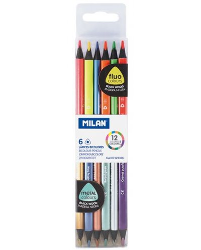 Χρωματιστά μολύβια με δύο μύτες Milan - Triangular Bicolour Metal, 12 χρώματα - 1